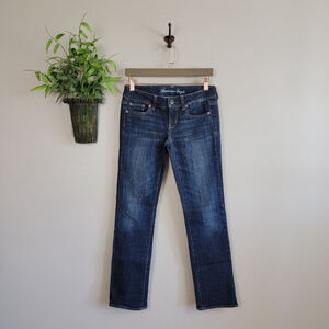 American Eagle Straight Leg Dark Wash Low Rise Stretch Jeans AE 0 Short Denim
